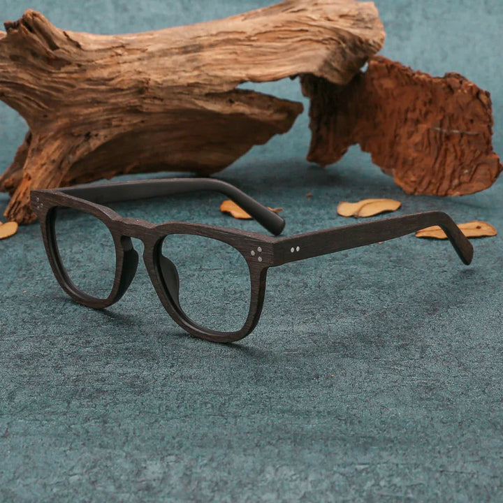 Hdcrafter Mens Full Rim Square Wood Eyeglasses 8182 Full Rim Hdcrafter Eyeglasses Coffee-C19