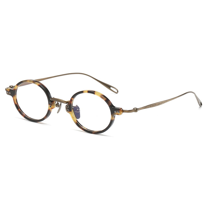 Gatenac Unisex Full Rim Round Acetate Titanium Eyeglasses Gxyj1089 Full Rim Gatenac