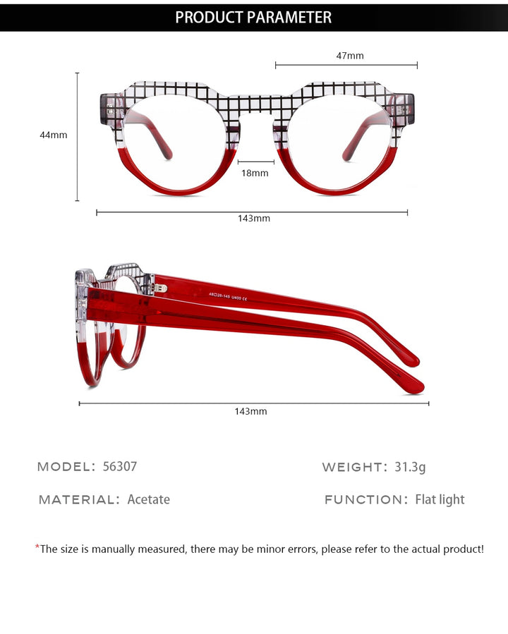CCspace Unisex Full Rim Flat Top Round Acetate Eyeglasses 56307 Full Rim CCspace