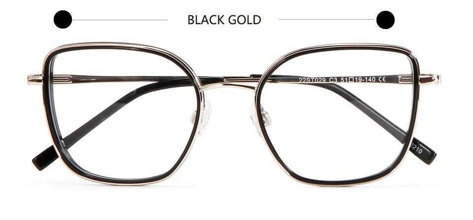 Esnbie Unisex Full Rim Square Cat Eye Titanium Eyeglasses 22029 Full Rim Esnbie Black GOLD