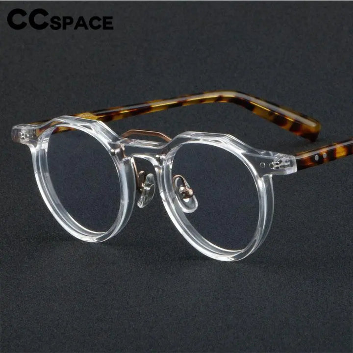 CCspace Unisex Full Rim Flat Top Round Acetate Eyeglasses 56934 Full Rim CCspace