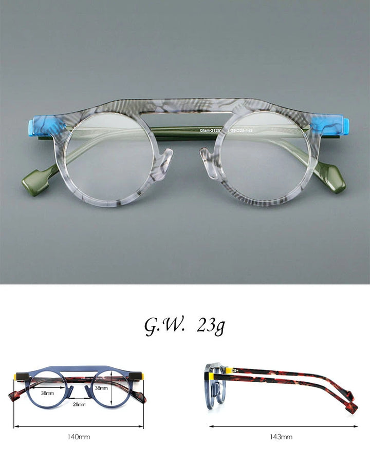 Hewei Unisex Full Rim Round Brow Line Acetate Eyeglasses 21257 Full Rim Hewei