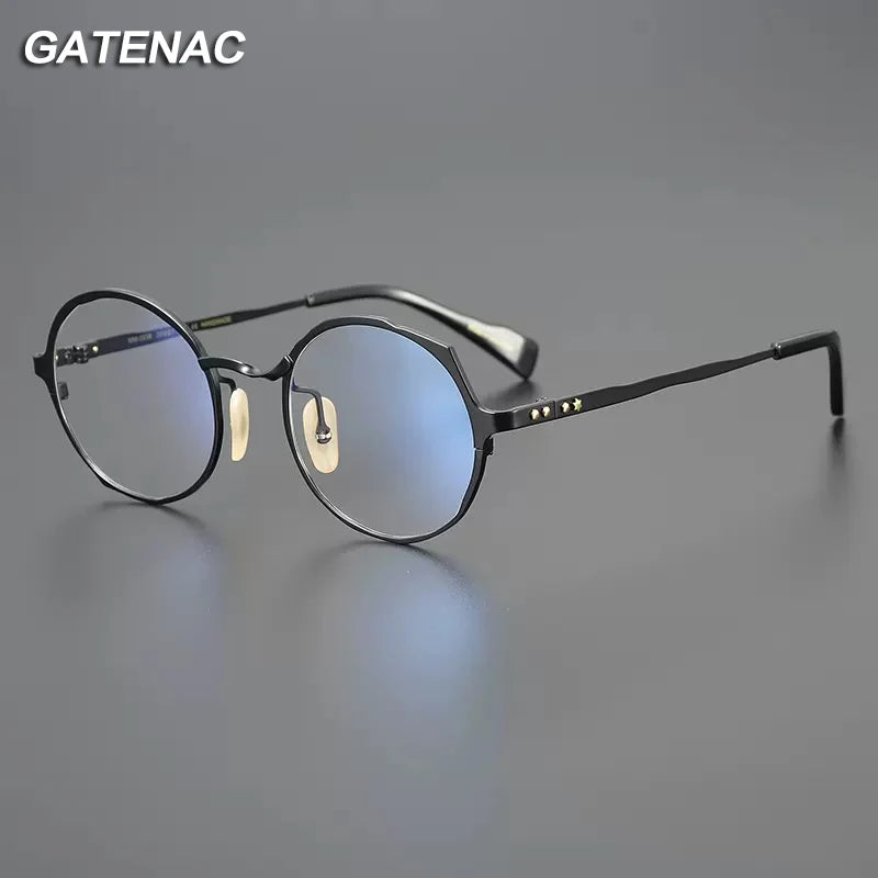 Gatenac Unisex Full Rim Polygon Round Titanium Eyeglasses Gxyj1218 Full Rim Gatenac   