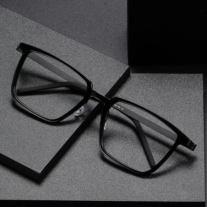 Black Mask Unisex Full Rim Big Square Titanium Acetate Eyeglasses D844 Full Rim Black Mask