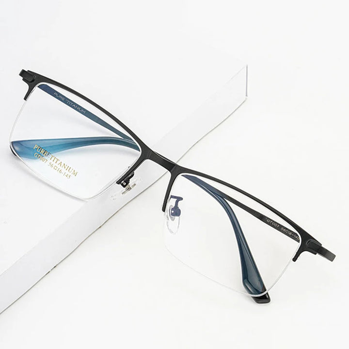 Handoer Unisex Semi Rim Big Square Tr 90 Titanium Eyeglasses 79007