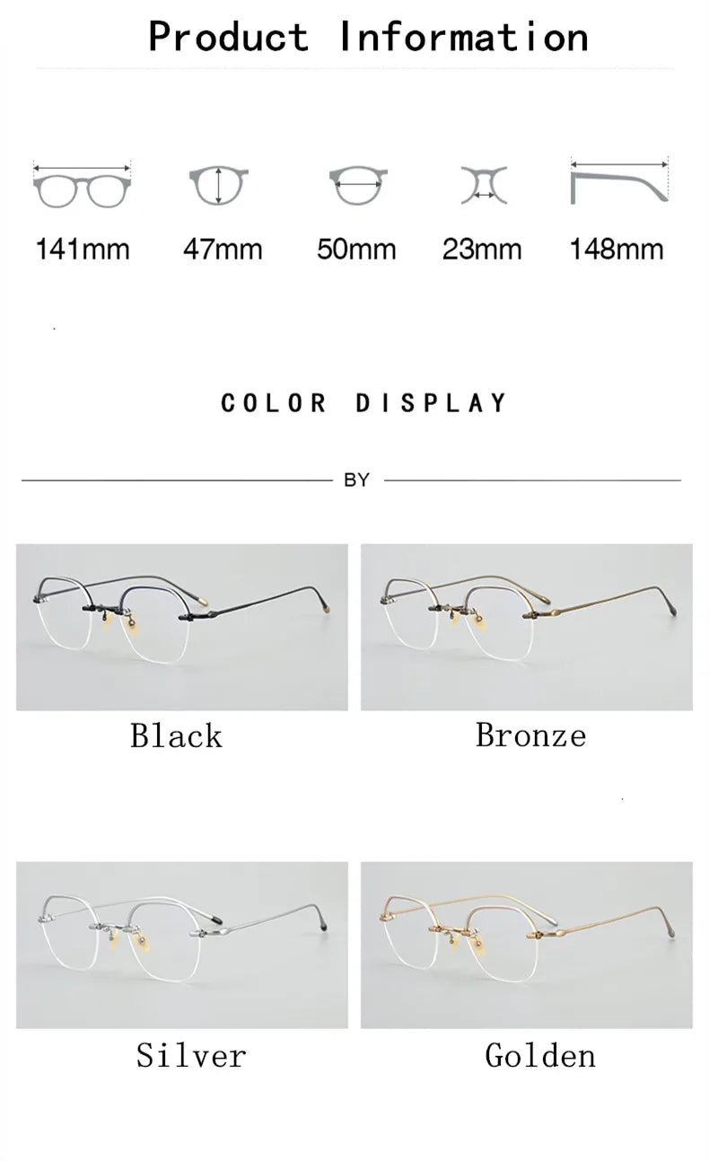 Aimee Unisex Semi Rim Polygon Square Titanium Eyeglasses 102008 Semi Rim Aimee