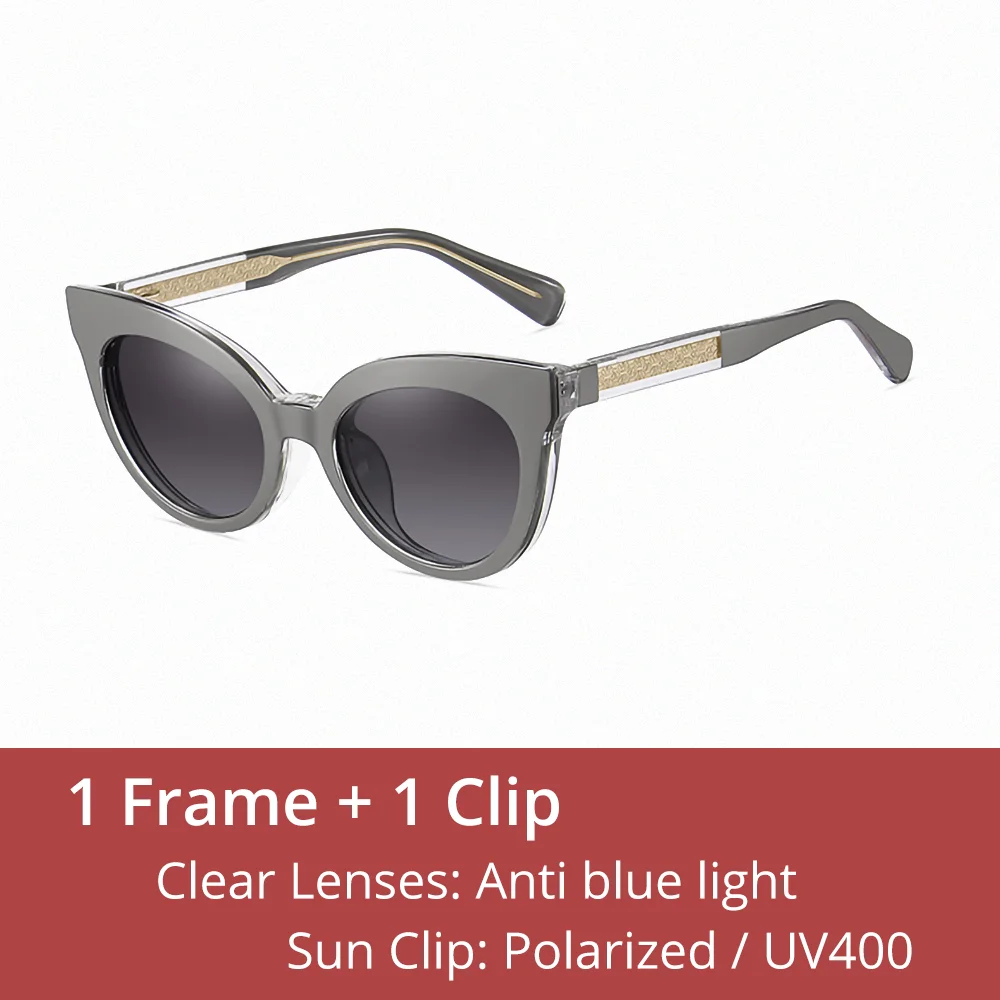 Ralferty Women's Full Rim Cat Eye Tr 90 Eyeglasses Clip On Sunglasses 81631