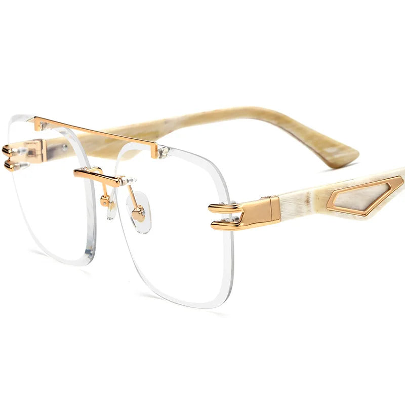 Nobler Unisex Rimless Square Double Bridge Alloy Horn Temple Eyeglasses 99042
