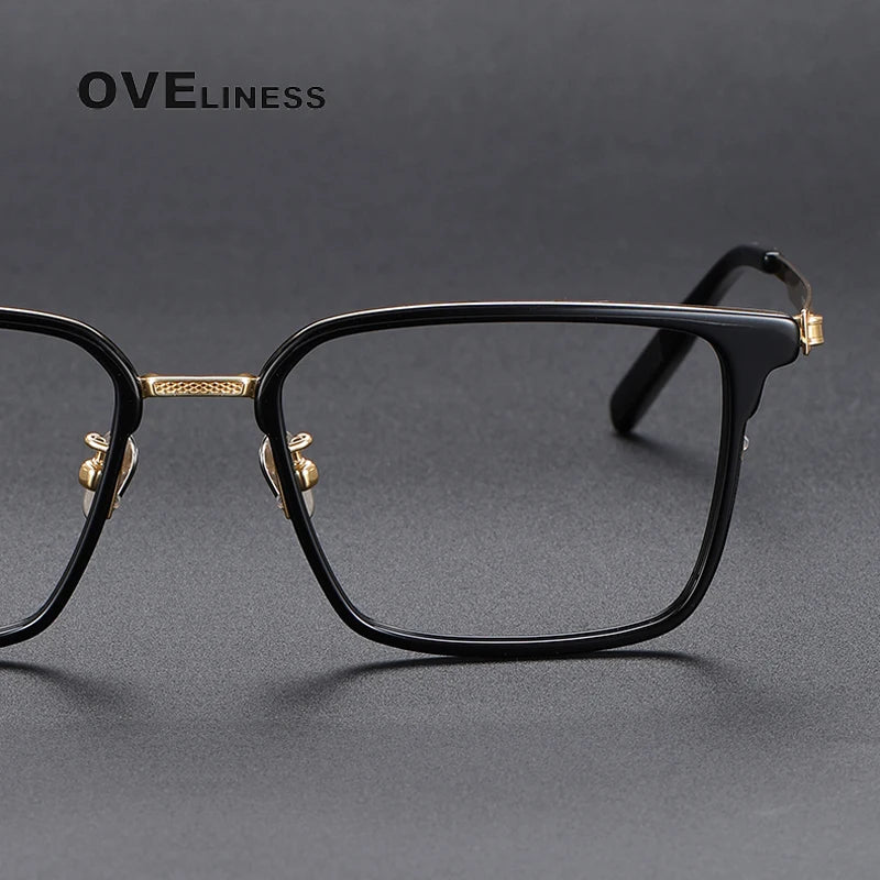 Oveliness Unisex Full Rim Square Screwless Acetate Titanium Eyeglasses 80986 Full Rim Oveliness