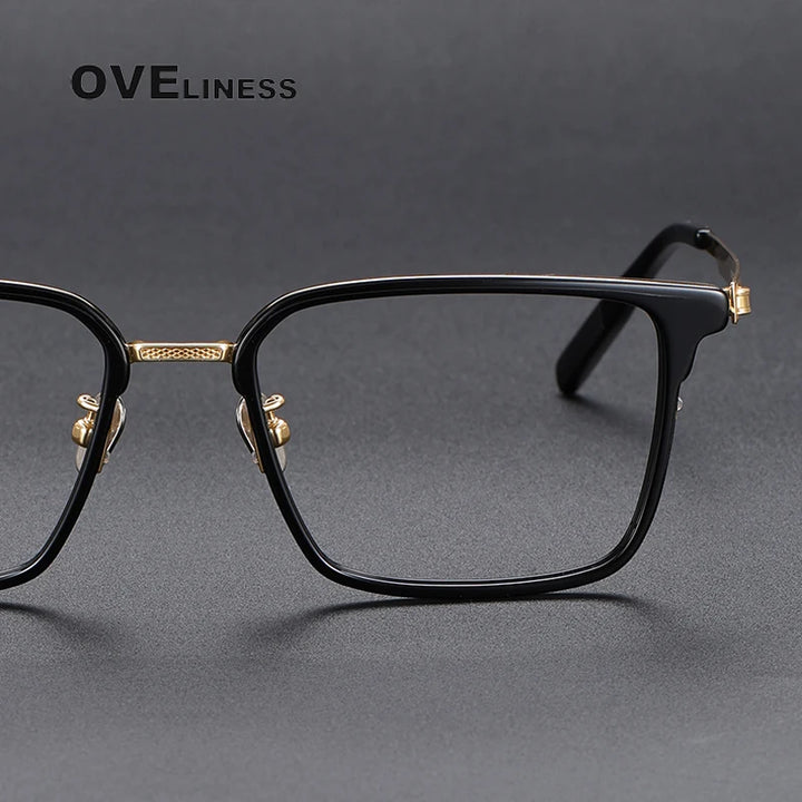 Oveliness Unisex Full Rim Square Screwless Acetate Titanium Eyeglasses 80986 Full Rim Oveliness