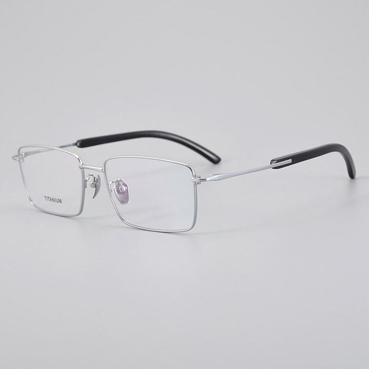 Muzz Unisex Full Rim Square Titanium Buffalo Horn Temple Eyeglasses 2301 Full Rim Muzz Silver