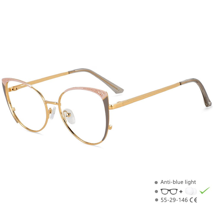 CCspace Unisex Full Rim Square Cat Eye Alloy Eyeglasses 55892 Full Rim CCspace GrayPink China