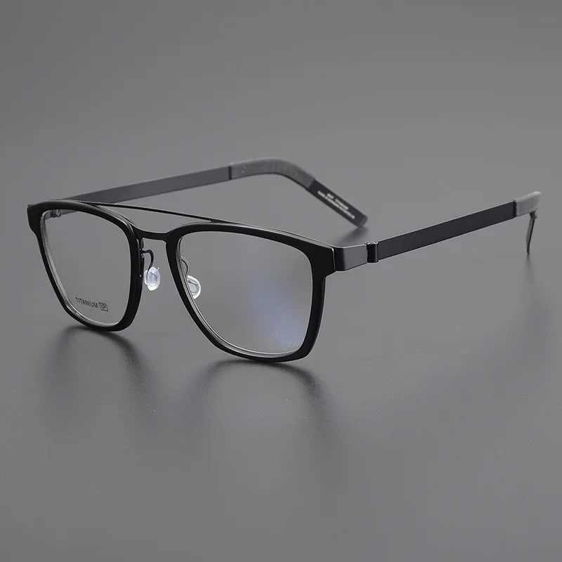 Black Mask Unisex Full Rim Double Bridge Titanium Square Eyeglasses 4507 Full Rim Black Mask Black