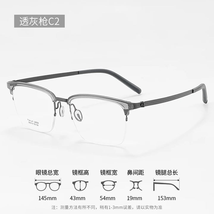 Reven Jate Unisex Semi Rim Square Titanium Eyeglasses 2609 Semi Rim Reven Jate C2