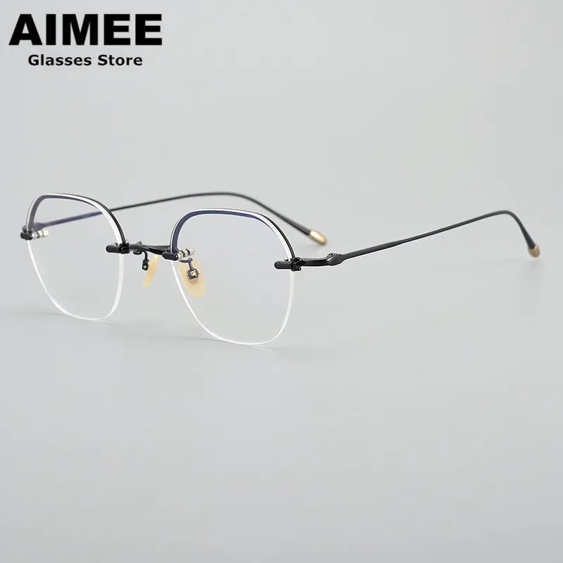 Aimee Unisex Semi Rim Polygon Square Titanium Eyeglasses 102008 Semi Rim Aimee Black