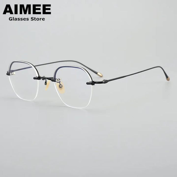 Aimee Unisex Semi Rim Polygon Square Titanium Eyeglasses 102008 Semi Rim Aimee Black