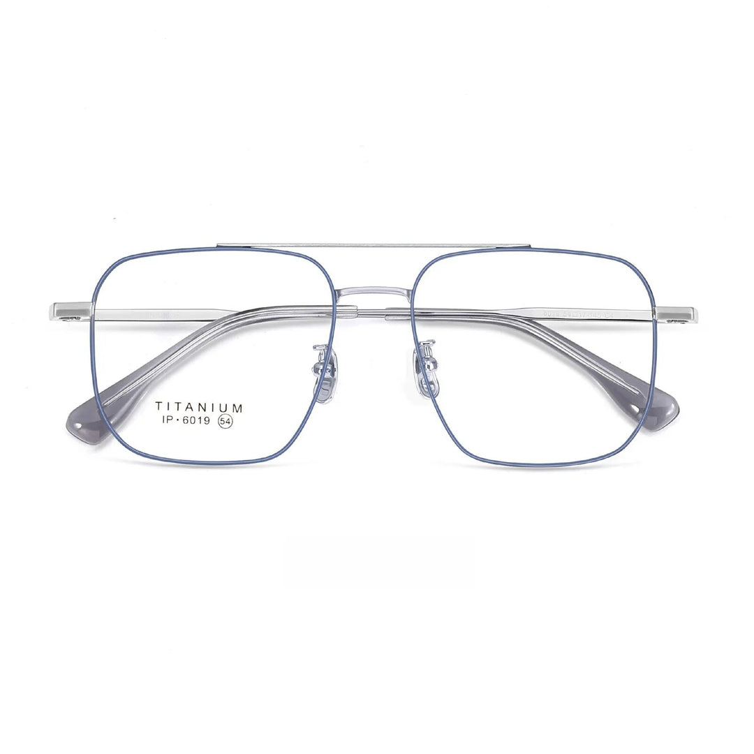 Yimaruili Unisex Full Rim Square Double Bridge Titanium Eyeglasses 6019 Full Rim Yimaruili Eyeglasses Blue Gray Silver