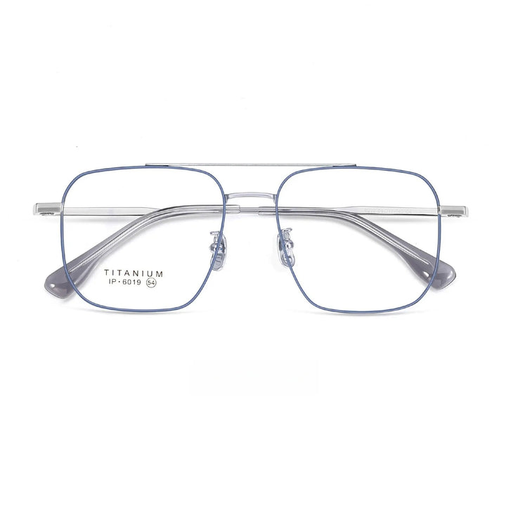 Yimaruili Unisex Full Rim Square Double Bridge Titanium Eyeglasses 6019 Full Rim Yimaruili Eyeglasses Blue Gray Silver