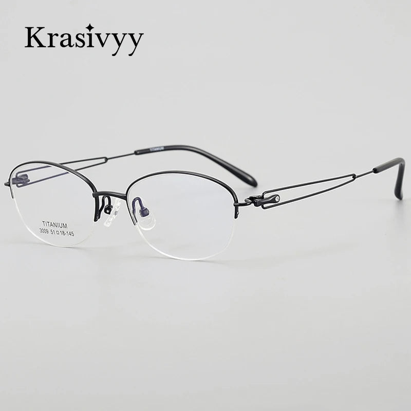 Krasivyy Women's Semi Rim Oval Square Titanium Eyeglasses 33009