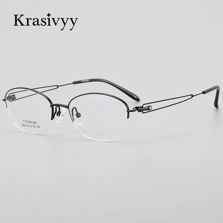 Krasivyy Women's Semi Rim Oval Square Titanium Eyeglasses 33009