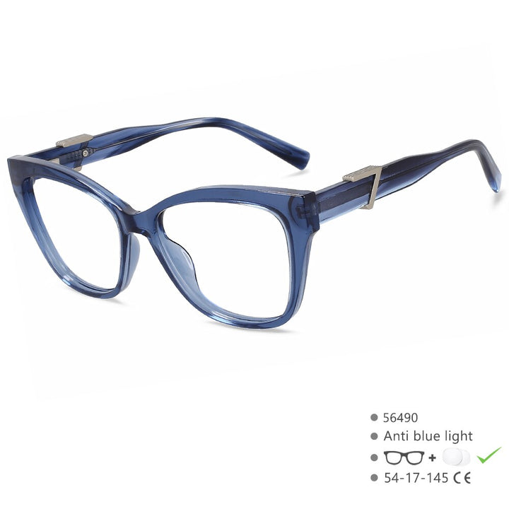 CCspace Women's Full Rim Cat Eye Acetate Tr 90 Eyeglasses 56490 Full Rim CCspace Blue
