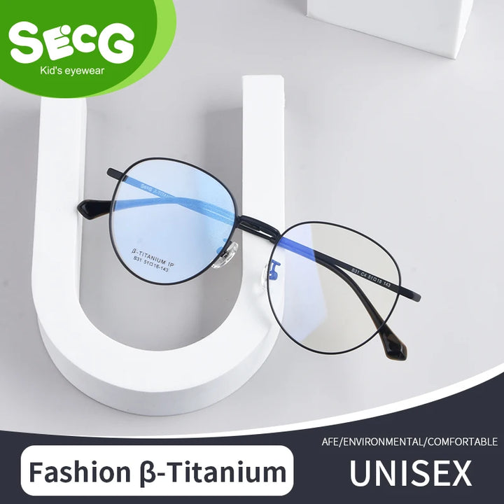 Secg Unisex Youth's Full Rim Oval Polygon Titanium Eyeglasses 0231 Full Rim Secg