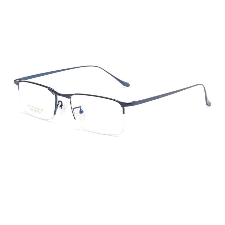 Yimaruili Men's Semi Rim Square Titanium Eyeglasses 2089p Semi Rim Yimaruili Eyeglasses Blue