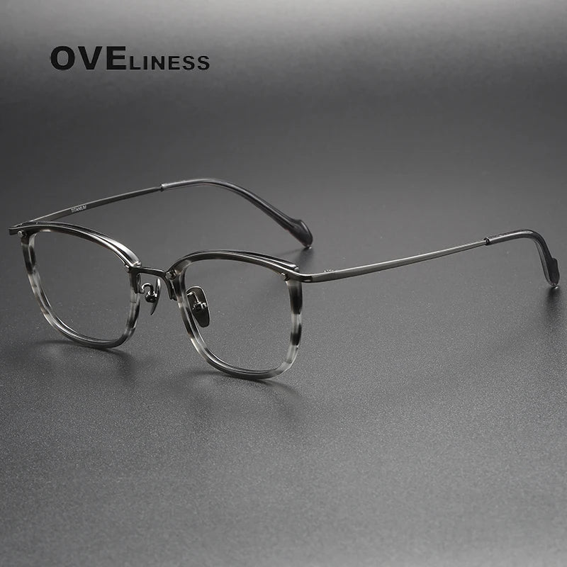 Oveliness Unisex Full Rim Square Acetate Titanium Eyeglasses Y053 Full Rim Oveliness tortoise grey gun