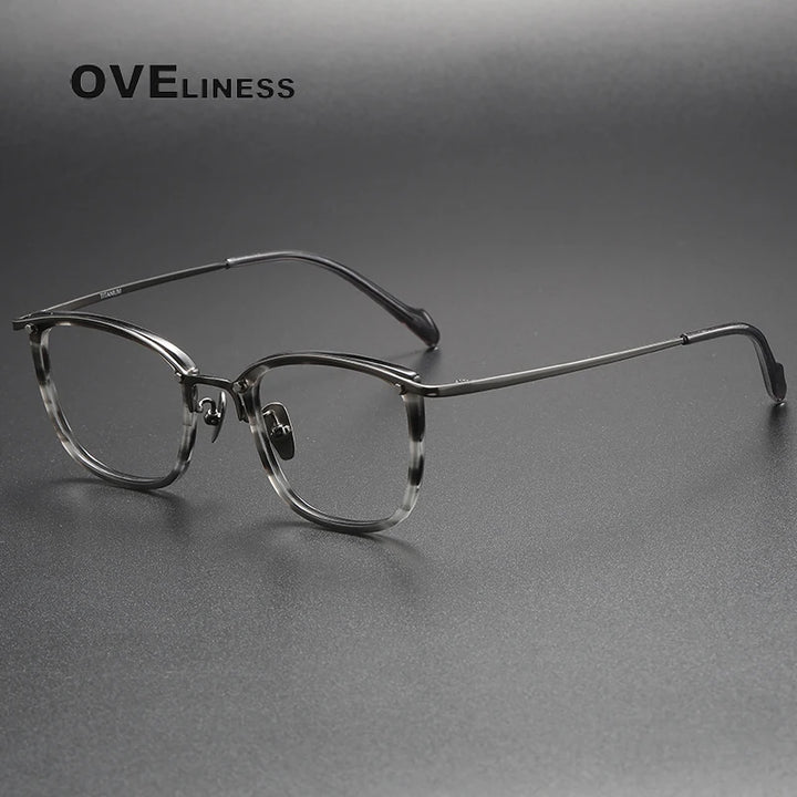 Oveliness Unisex Full Rim Square Acetate Titanium Eyeglasses Y053 Full Rim Oveliness tortoise grey gun