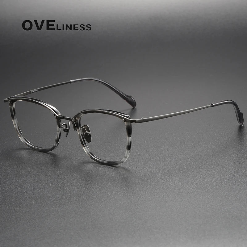 Oveliness Unisex Full Rim Square Acetate Titanium Eyeglasses Y053 Full Rim Oveliness tortoise grey gun  