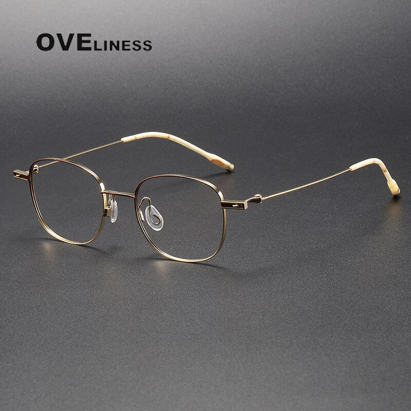 Oveliness Unisex Full Rim Square Titanium Eyeglasses 8202303 Full Rim Oveliness brown gold  