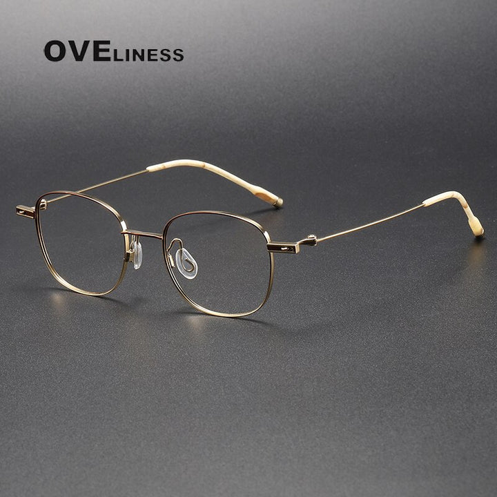 Oveliness Unisex Full Rim Square Titanium Eyeglasses 8202303 Full Rim Oveliness brown gold  