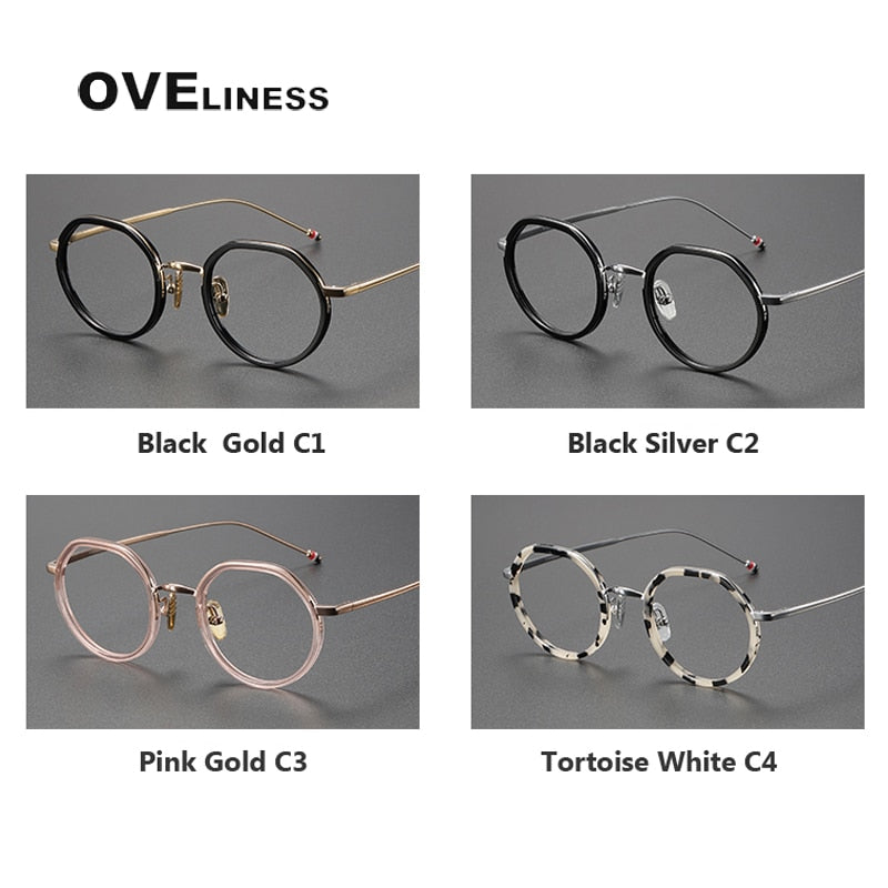 Oveliness Unisex Full Rim Flat Top Round Acetate Titanium Eyeglasses Tbx911 Full Rim Oveliness