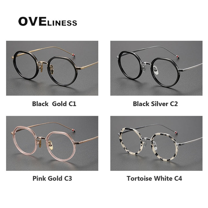 Oveliness Unisex Full Rim Flat Top Round Acetate Titanium Eyeglasses Tbx911 Full Rim Oveliness   