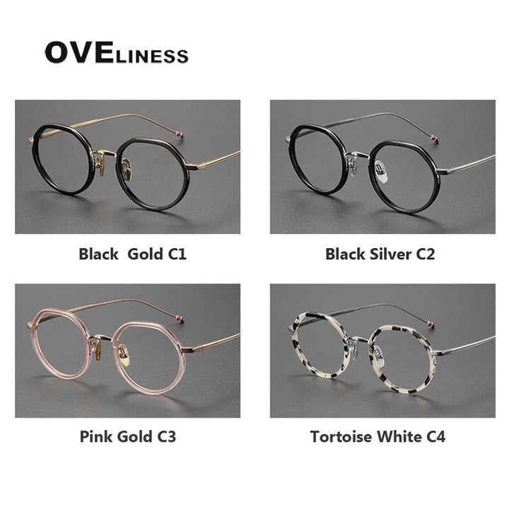 Oveliness Unisex Full Rim Flat Top Round Acetate Titanium Eyeglasses Tbx911 Full Rim Oveliness