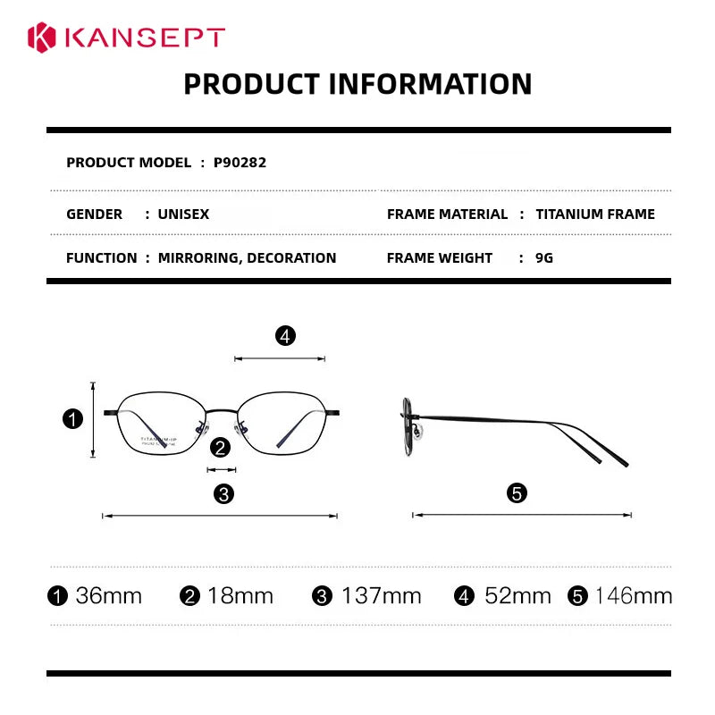 Kansept Women's Full Rim Polygon Titanium Reading Glasses 90282