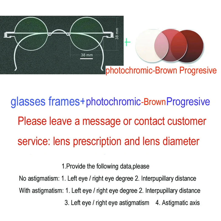 Yujo Unisex Full Rim Round Stainless Steel Custom Eyeglasses Y4042 Full Rim Yujo Progressive B38 CHINA