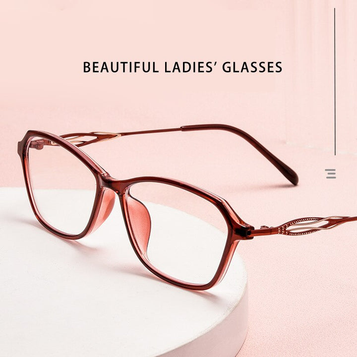 Yimaruili Women's Full Rim Square Tr 90 Alloy Hyperopic HD Reading Glasses 3603lh Reading Glasses Yimaruili Eyeglasses   
