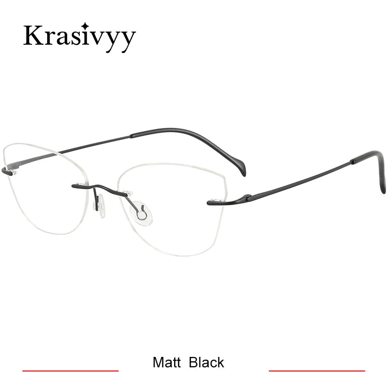 Krasivyy Women's Rimless Oval Cat Eye Titanium Eyeglasses 316086
