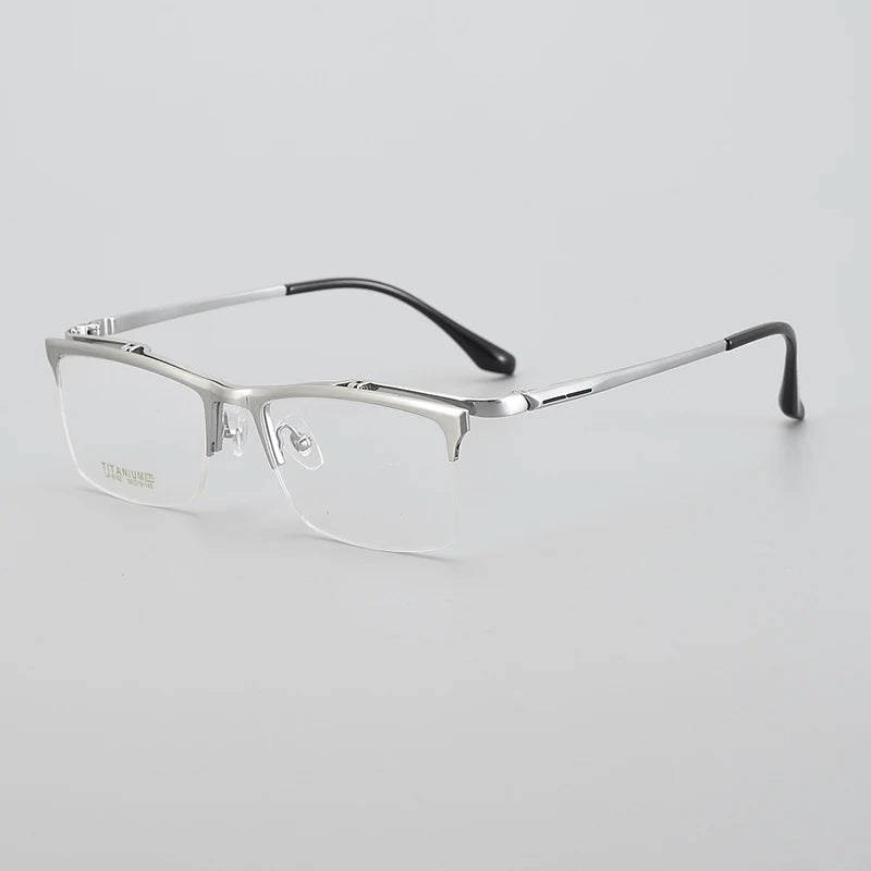 Muzz Men's Semi Rim Square Flip Up Titanium Eyeglasses 6152 Semi Rim Muzz Silver