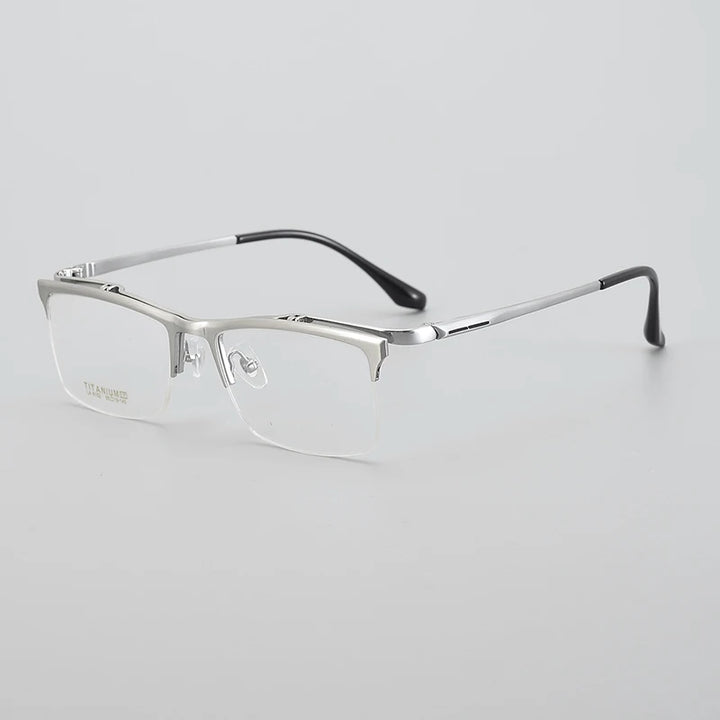 Muzz Men's Semi Rim Square Flip Up Titanium Eyeglasses 6152 Semi Rim Muzz Silver