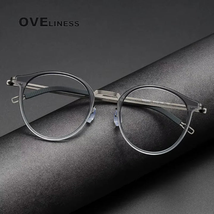 Oveliness Women's Full Rim Round Acetate Titanium Eyeglasses 82302