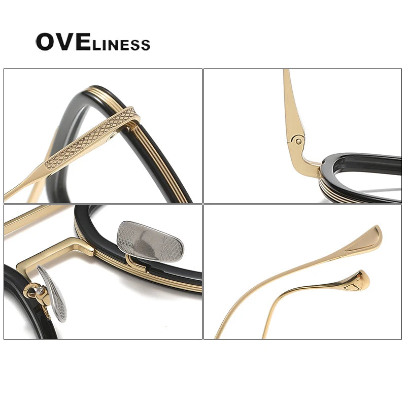 Oveliness Unisex Full Rim Square Double Bridge Acetate Titanium Eyeglasses I0006 Full Rim Oveliness