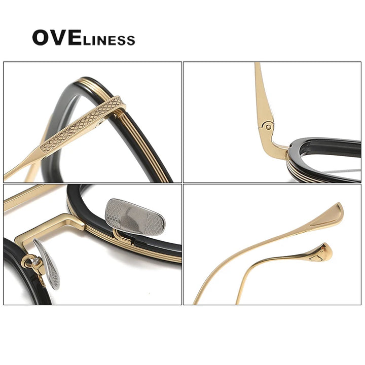 Oveliness Unisex Full Rim Square Double Bridge Acetate Titanium Eyeglasses I0006 Full Rim Oveliness