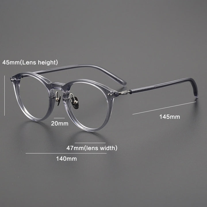 Gatenac Unisex Full Rim Round Acetate Titanium Eyeglasses Gxyj1027 Full Rim Gatenac