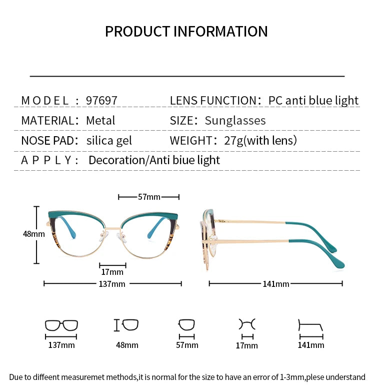 Handoer Women's Full Rim Oval Cat Eye Acetate Alloy Eyeglasses 97697 Full Rim Handoer
