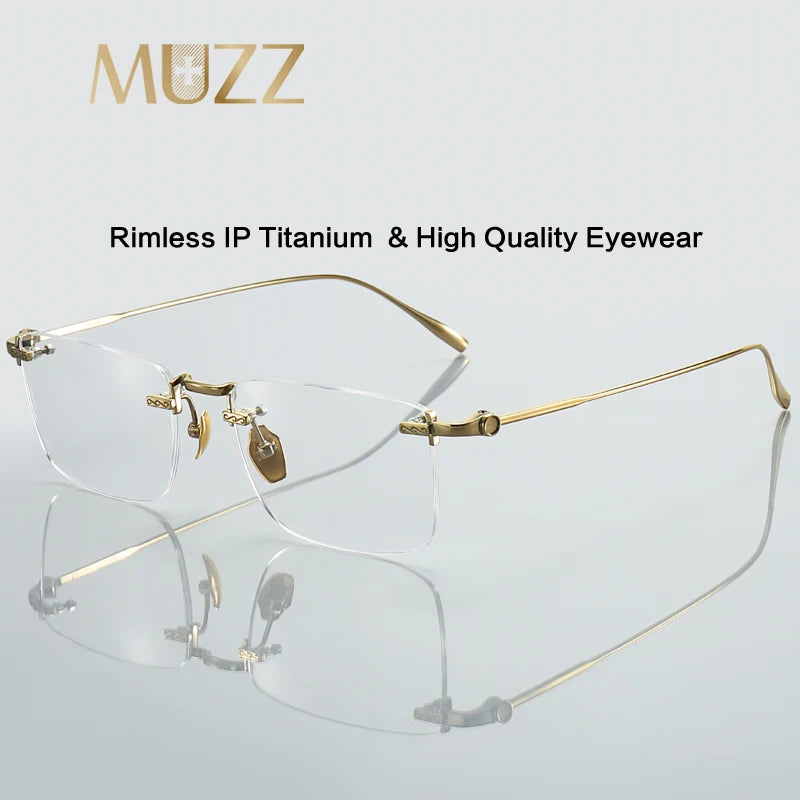 Muzz Men's Rimless Square Titanium Eyeglasses 10151 Rimless Muzz   