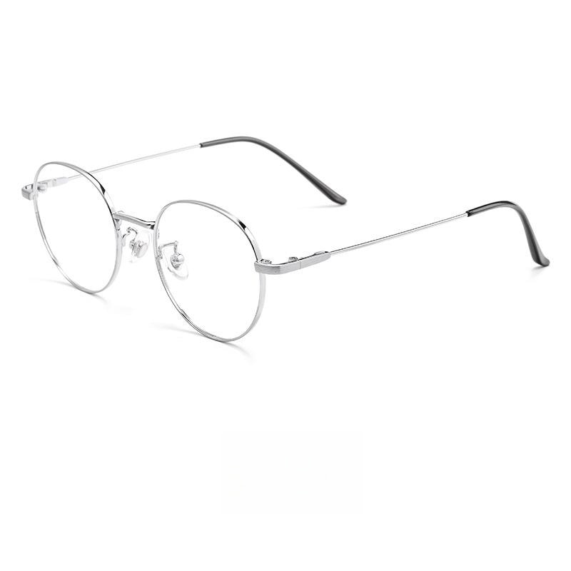 Yimaruili Unisex Full Rim Round Titanium Alloy Eyeglasses Bt038t Full Rim Yimaruili Eyeglasses Silver  