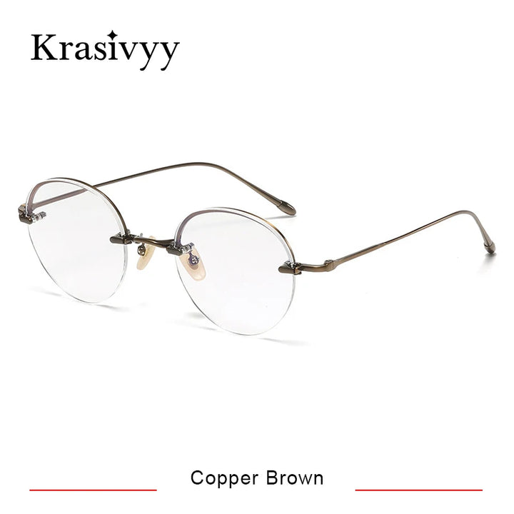 Krasivyy Men's Semi Rim Round Titanium Eyeglasses K5921 Semi Rim Krasivyy Copper Brown