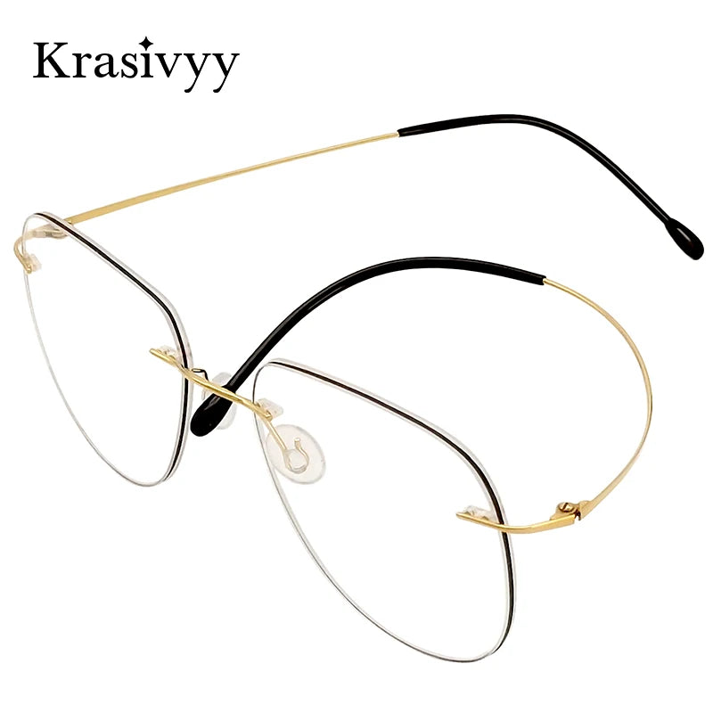 Krasivyy Unisex Rimless Oval Titanium Eyeglasses Kr05 Rimless Krasivyy